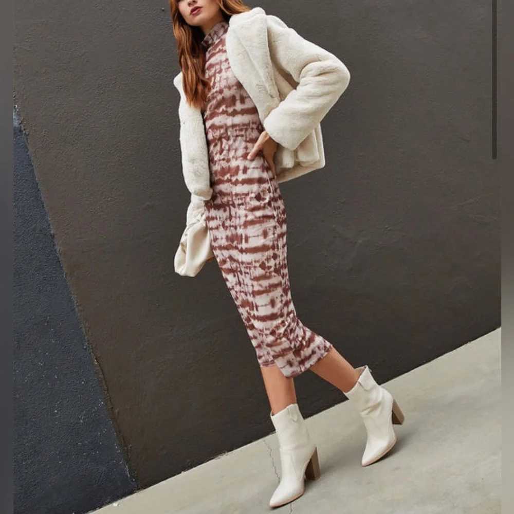 VICI Cortese print mesh fitted midi dress w/mock neckline,back split NEW RE $69 - Picture 4 of 11